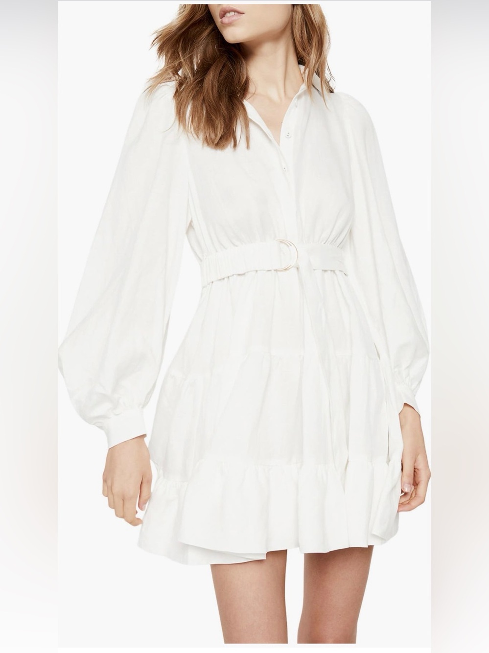 Bardot White Belted Mini Shirt Dress